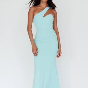 Elegant One-Shoulder Aqua Dress